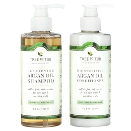 Tree To Tub, набор шампуня и кондиционера, очищающее аргановое масло, бодрящая перечная мята, набор из 2 предметов, по 250 мл (8,5 жидк. унции)