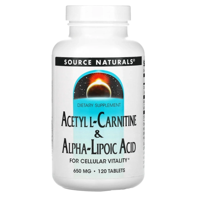 Source Naturals, Ацетил-L-карнитин и альфа-липоевая кислота, 650 мг, 120 таблеток