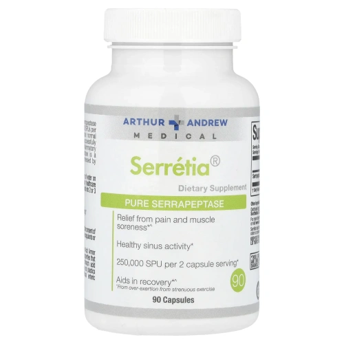 Arthur Andrew Medical, Serretia, чистая серрапептаза, 500 мг, 90 капсул