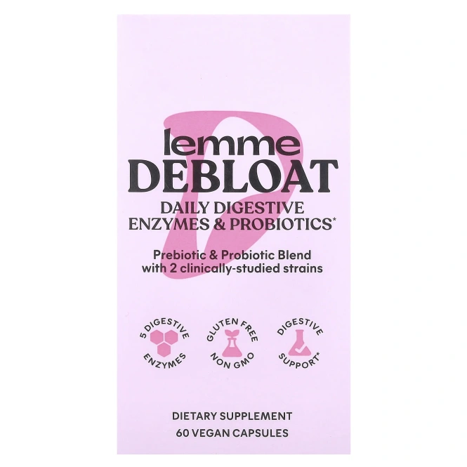 Lemme, Debloat, ежедневные пищеварительные ферменты и пробиотики, 60 веганских капсул
