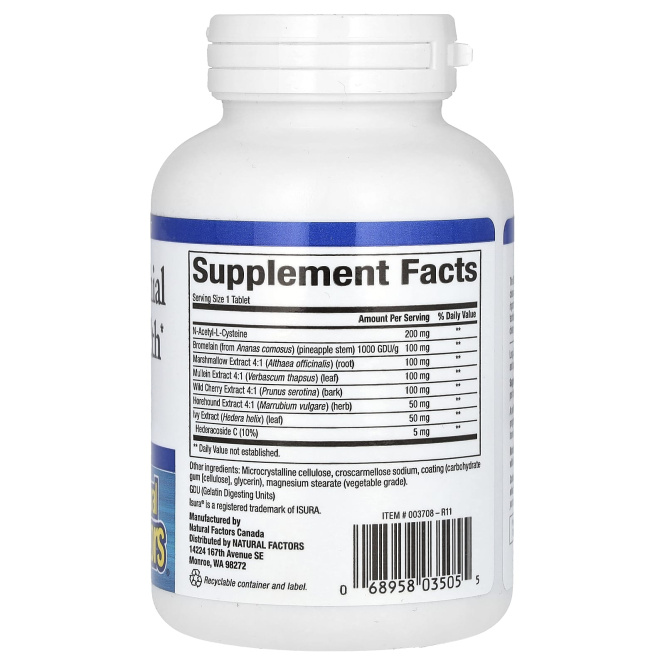 Natural Factors, Здоровье дыхательных путей (Lung, Bronchial & Sinus Health), 90 таблеток