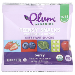 Plum Organics, Teensy Snacks с воздушной киноа, снеки из мягких фруктов, для детей от 18 месяцев, ягоды, 5 упаковок по 10 г (0,35 унции)