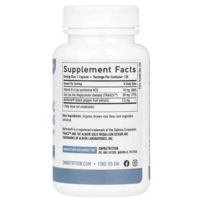 SMNutrition, Хелатный глицинат цинка, 120 капсул