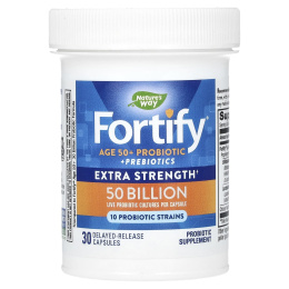 Nature's Way, Fortify, пробиотики и пребиотики для людей старше 50 лет, с повышенной силой действия, 50 млрд, 30 капсул с отсроченным высвобождением