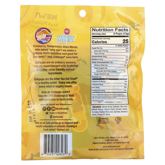 Zollipops, The Clean Teeth Pops, персиковый, 3,1 унции