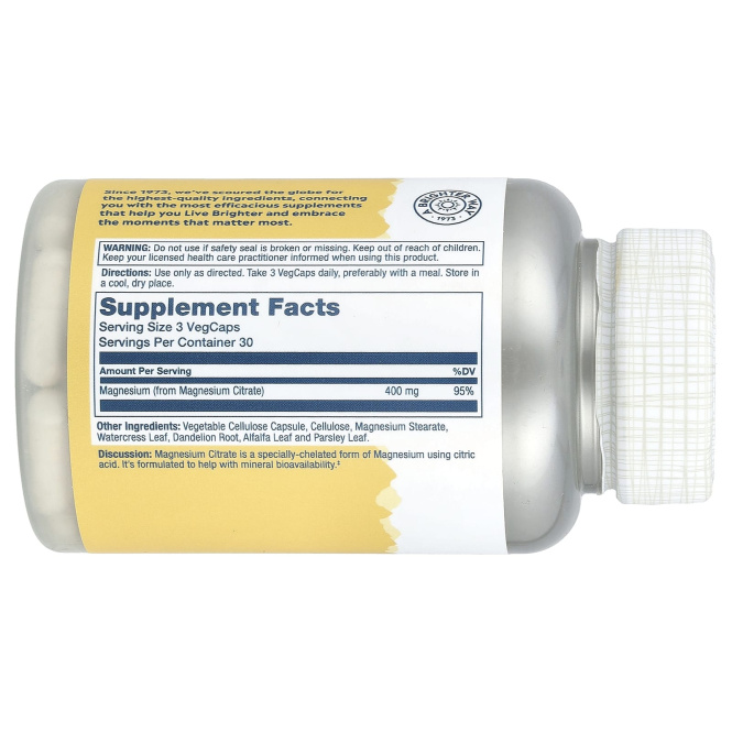 Solaray, Цитрат магния, 400 мг , 90 вегетарианских капсул