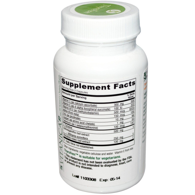 Vitanica, ThyroFem, поддержка щитовидной железы, 60 вегетарианских капсул