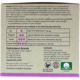 Veeda, 100% Natural Cotton Tampon with Plastic Applicator, Super, 16 Tampons