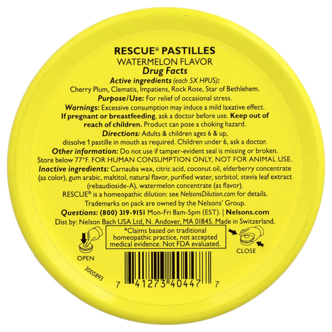 Bach, Rescue® Pastilles, для снятия стресса, арбуз, 35 пастилок, 50 г (1,7 унции)