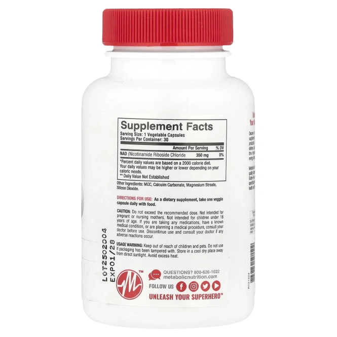 Metabolic Nutrition, NAD MAX ™, омолаживающее средство на клеточном уровне, 30 капсул