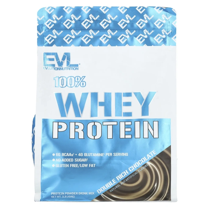 EVLution Nutrition, 100% сывороточный протеин, шоколад двойной насыщенности, 454 г (1 фунт)