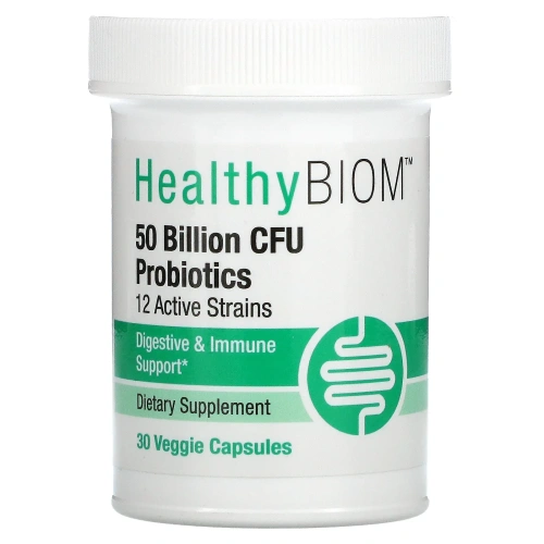 HealthyBiom, Высокоэффективные пробиотики, 50 млрд КОЕ, 30 растительных капсул