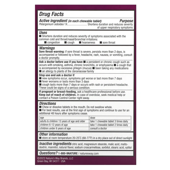 Nature's Way, Umcka, ColdCare Для детей, Со вкусом вишни, 10 жевательных таблеток