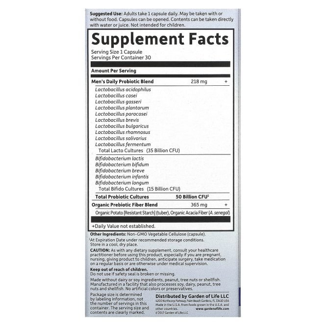 Garden of Life, Dr. Formulated Probiotics, Once Daily Men's, 30 вегетарианских капсул