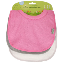 Green Sprouts, Stay Dry Milk Catcher Bibs, 0-6 Months, Pink Grey, 3 Pack