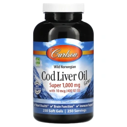 Carlson Labs Wild Norwegian Cod Liver Oil super 1000 mg, 250 гелевых капсул