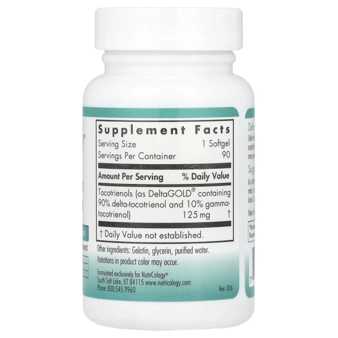 Nutricology, Дельта-фракция токотринол, 125 мг, 90 капсул