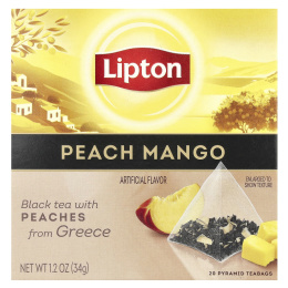 Lipton, Черный чай с персиком и манго, 20 чайных пакетиков «пирамида», 34 г (1,2 унции)