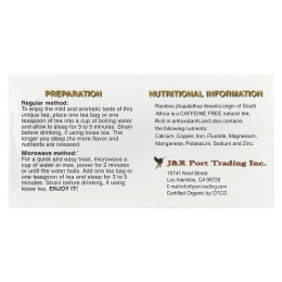 J&R Port Trading, красный чай ройбуш, без кофеина, 20 чайных пакетиков, 50 г (1,765 унции)
