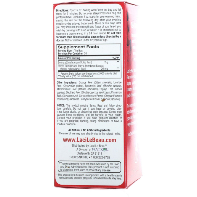 Natrol, Laci Le Beau, Диетический чай, Натуральные растительные компоненты, 30 чайных пакетиков, 2,63 унции (75 г)