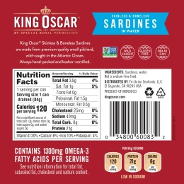 King Oscar, Сардины без кожи и костей в воде, 120 г (4,23 унции)