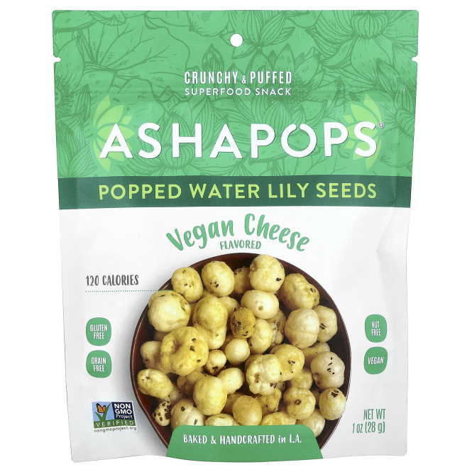 AshaPops, Popped Water Lily Seeds, веганский сыр, 28 г (1 унция)