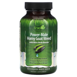 Irwin Naturals, Power-Male Horny Goat Weed, с бустером оксида азота, 60 желатиновых капсул