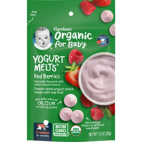 Gerber, Organic Yogurt Melts, красные ягоды, 1.0 унций (28 г)