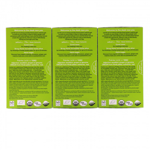 Pukka Herbs, Стандартный зеленый чай маття, 3 пакета, по 20 пакетиков-саше с травяным чаем каждый