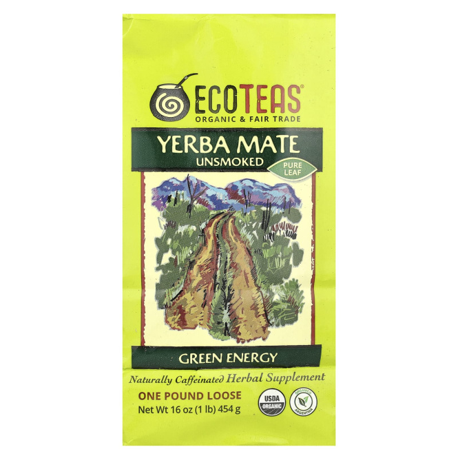 EcoTeas, йерба мате, «зеленая энергия», без копчения, 454 г (16 унций)