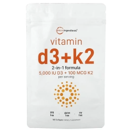 Micro Ingredients, витамины D3 и К2, 180 капсул