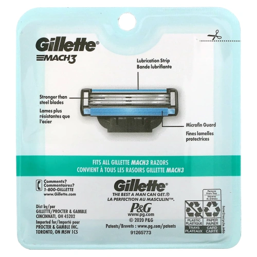 Gillette, Сменные кассеты Mach3, 4 шт.