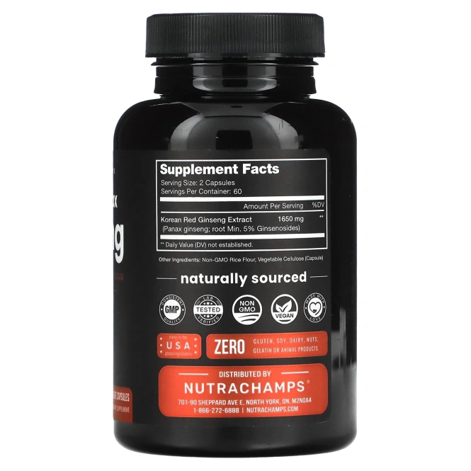 NutraChamps, корейский женьшень обыкновенный, 1650 мг, 120 растительных капсул (825 мг в 1 капсуле)