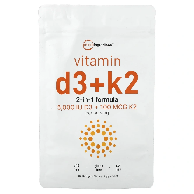 Micro Ingredients, витамины D3 и К2, 180 капсул