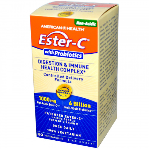 American Health, Витаминный комплекс Эстер-C с пробиотиками для улучшения пищеварения и иммунного здоровья, 60 растительных таблеток
