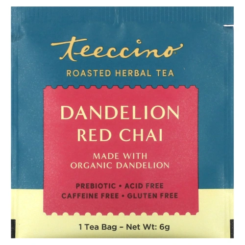 Teeccino, Травяной чай с цикорием, со вкусом ройбуша масала и одуванчика, без кофеина, 10 чайных пакетиков, 2,12 унции (60 г)