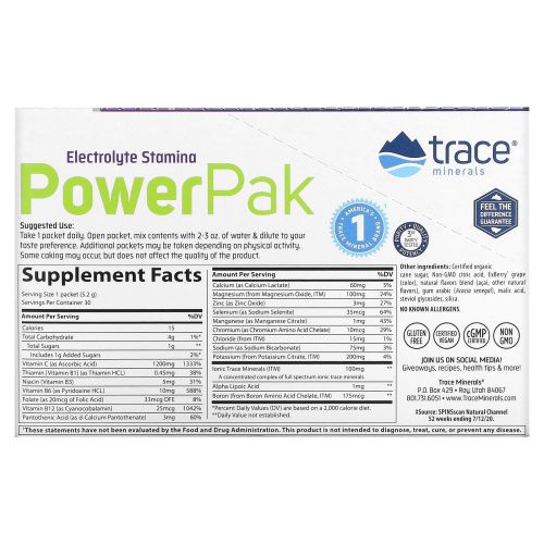 Trace Minerals Research, Electrolyte Stamina, Power Pak, 1200 mg, Acai, 30 Packets, 0.18 oz (5.2 g) Each
