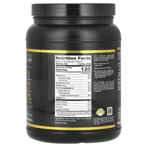 California Gold Nutrition, изолят сывороточного протеина, без ароматизаторов, быстрое усвоение, 1 фунт, 16 унц. (454 г)
