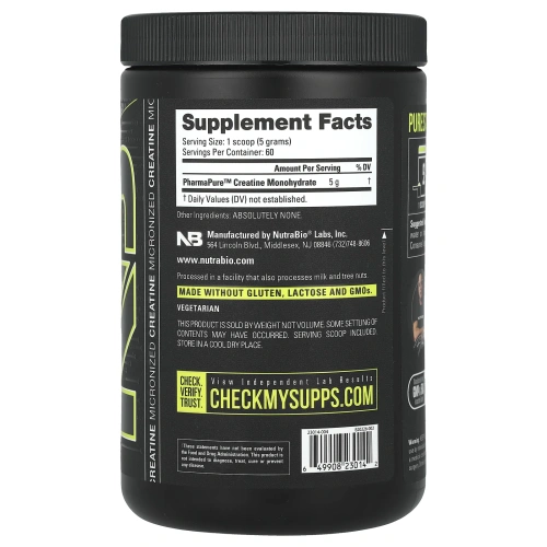 NutraBio, Микронизированный моногидрат креатина, 300 г (10,6 унции)