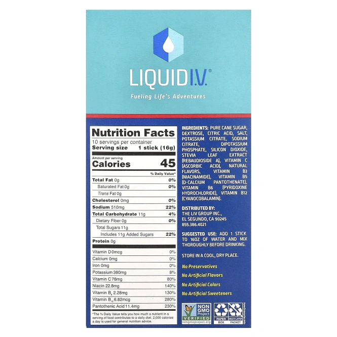 Liquid I.V., Hydration Multiplier, смесь для приготовления напитка с электролитом, клубника, 10 отдельных пакетиков по 16 г (0,56 унции)