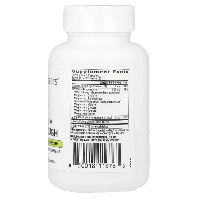 BiOptimizers, Магний прорыв, 500 мг, 50 вегетарианских капсул (250 мг в 1 капсуле)