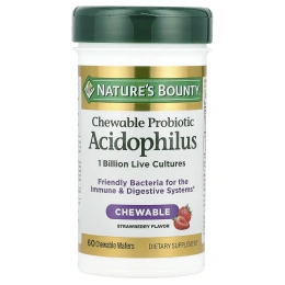 Nature's Bounty, Жевательный пробиотик ацидофилус, клубника, 1 миллиард, 60 жевательных вафель