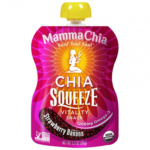 Mamma Chia, Органическая закуска с чиа, клубника и банан, 8 шт, 3,5 унции (99 г) каждая