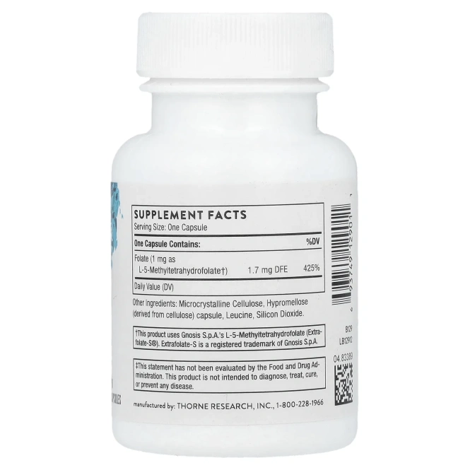 Метилфолат (Фолиевая кислота) Thorne Research 5-MTHF 1 мг, 60 капсул