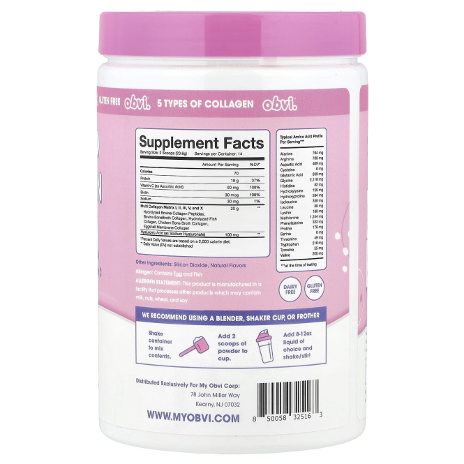 Obvi, Пептиды коллагена, без добавок, 288,4 г (10,17 унции)