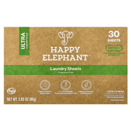 Happy Elephant, Белье для стирки, без отдушек, 30 листов, 80 г (2,82 унции)