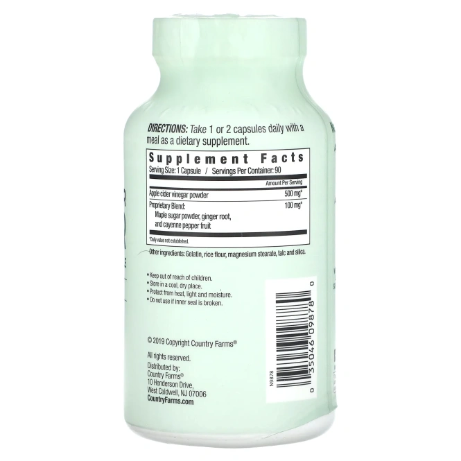 Country Farms, Яблочный уксус, 500 мг, 90 капсул