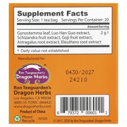Dragon Herbs, Весенний чай Longevity Tea™, без кофеина, 20 чайных пакетиков, 40 г (1,8 унции)