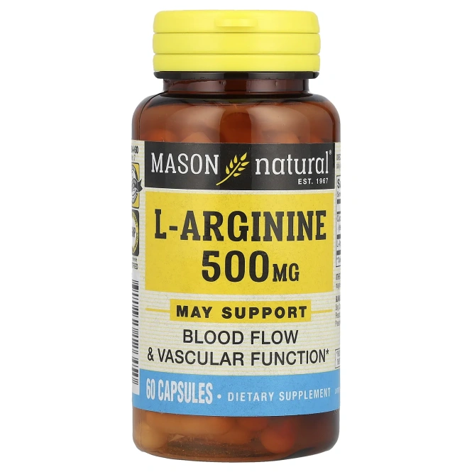 Mason Natural, L-аргинин, 500 мг, 60 капсул