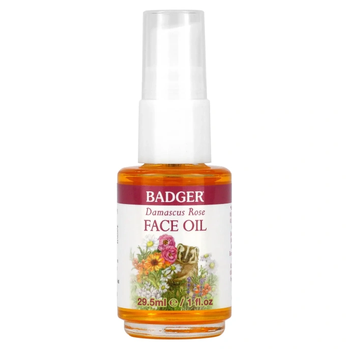 Badger Company, Противоокислительное масло для лица, дамасская роза с лавандой и ромашкой, 1 жидкая унция (29.5 мл)